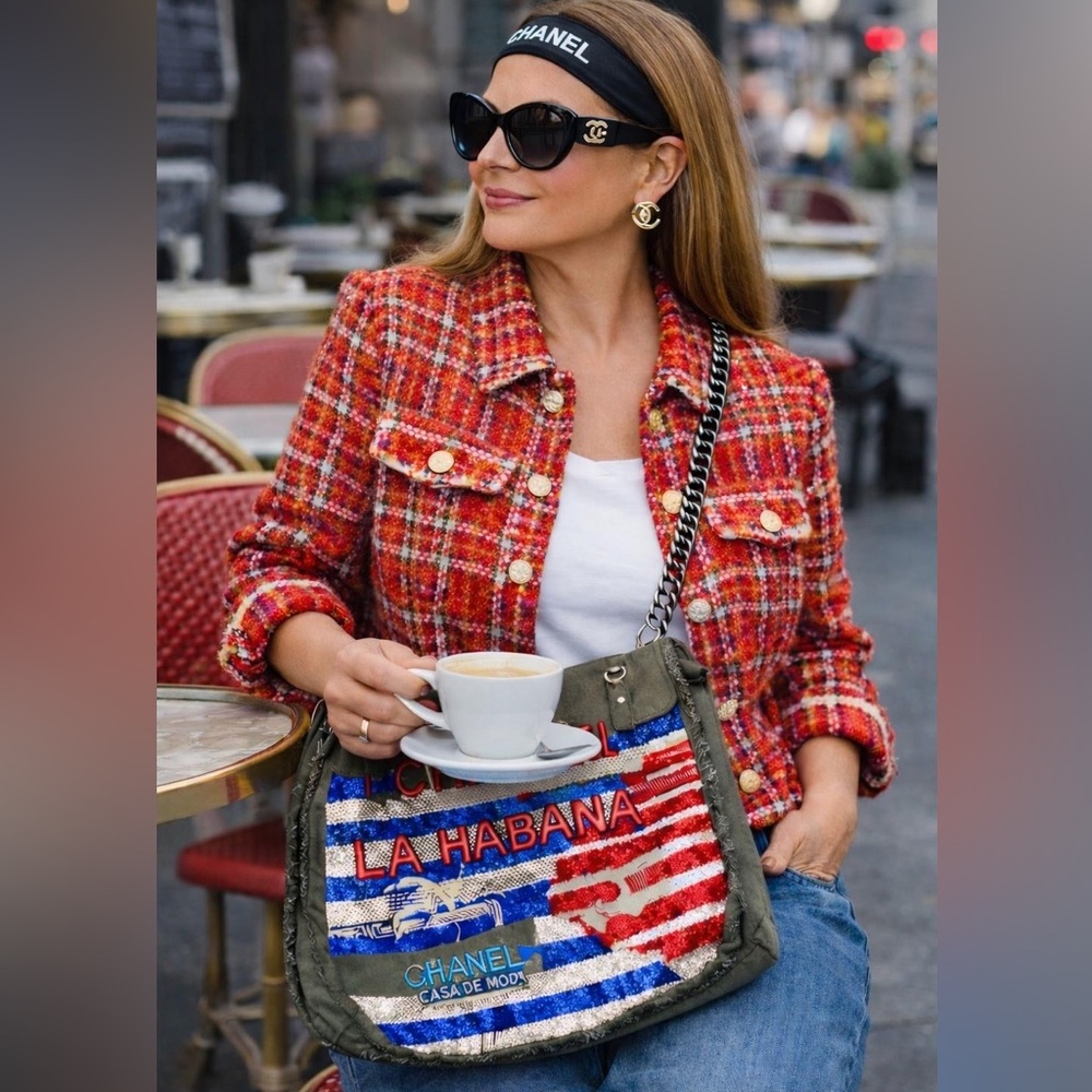 SOLD CHANEL Olive Canvas and Sqeuin Cuba La Habana bag Ruthenium Hardware,2016